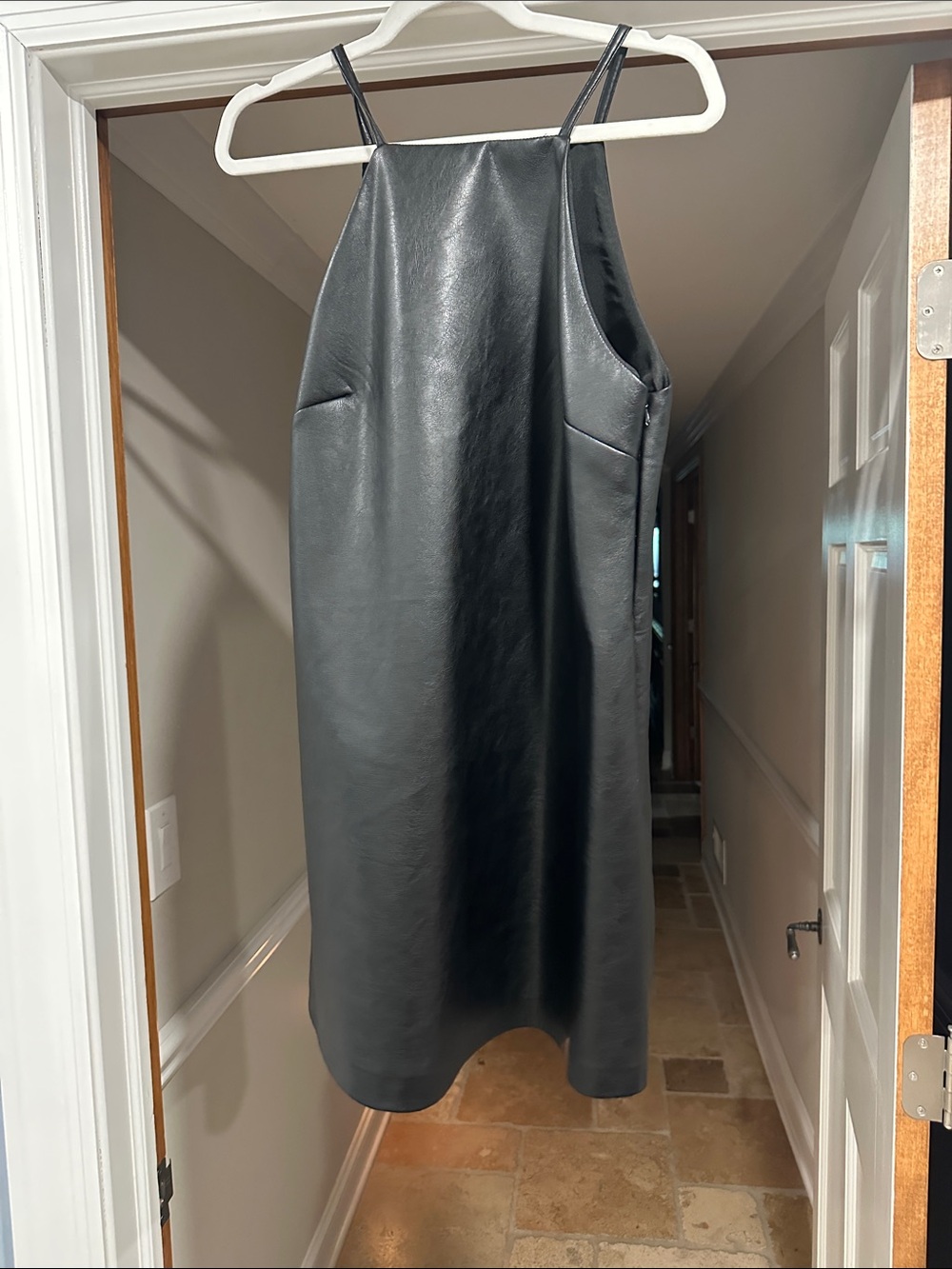 Zara Black Faux Leather Slip Dress